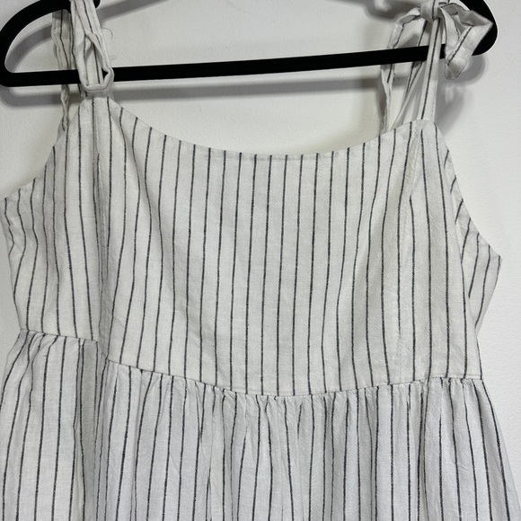 Joe Fresh Linen Blend Striped Sundress Tie Shoulder White Midi Dress Size L - Picture 2 of 7